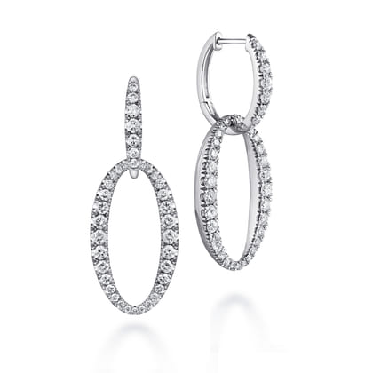 18K White Gold Oval Diamond Link Huggies