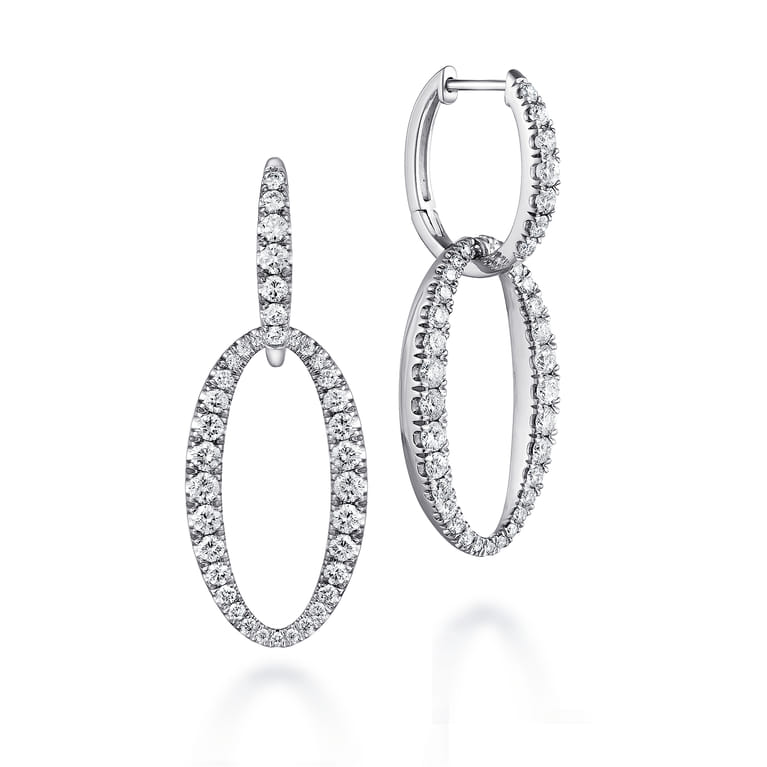 18K White Gold Oval Diamond Link Huggies - 1.65 ct - Shot 1