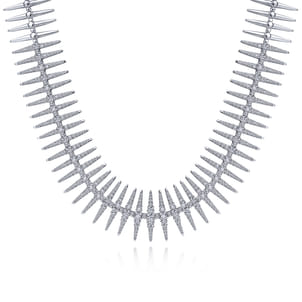 18K White Gold Pave Diamond Spike Statement Necklace