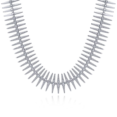 18K White Gold Pave Diamond Spike Statement Necklace
