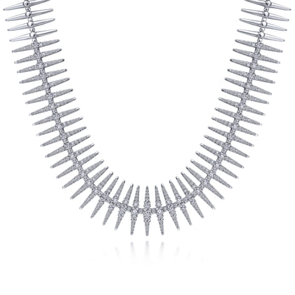 18K White Gold Pave Diamond Spike Statement Necklace