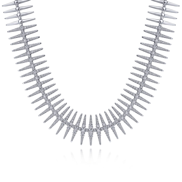 18K White Gold Pave Diamond Spike Statement Necklace - 7.06 ct - Shot 1