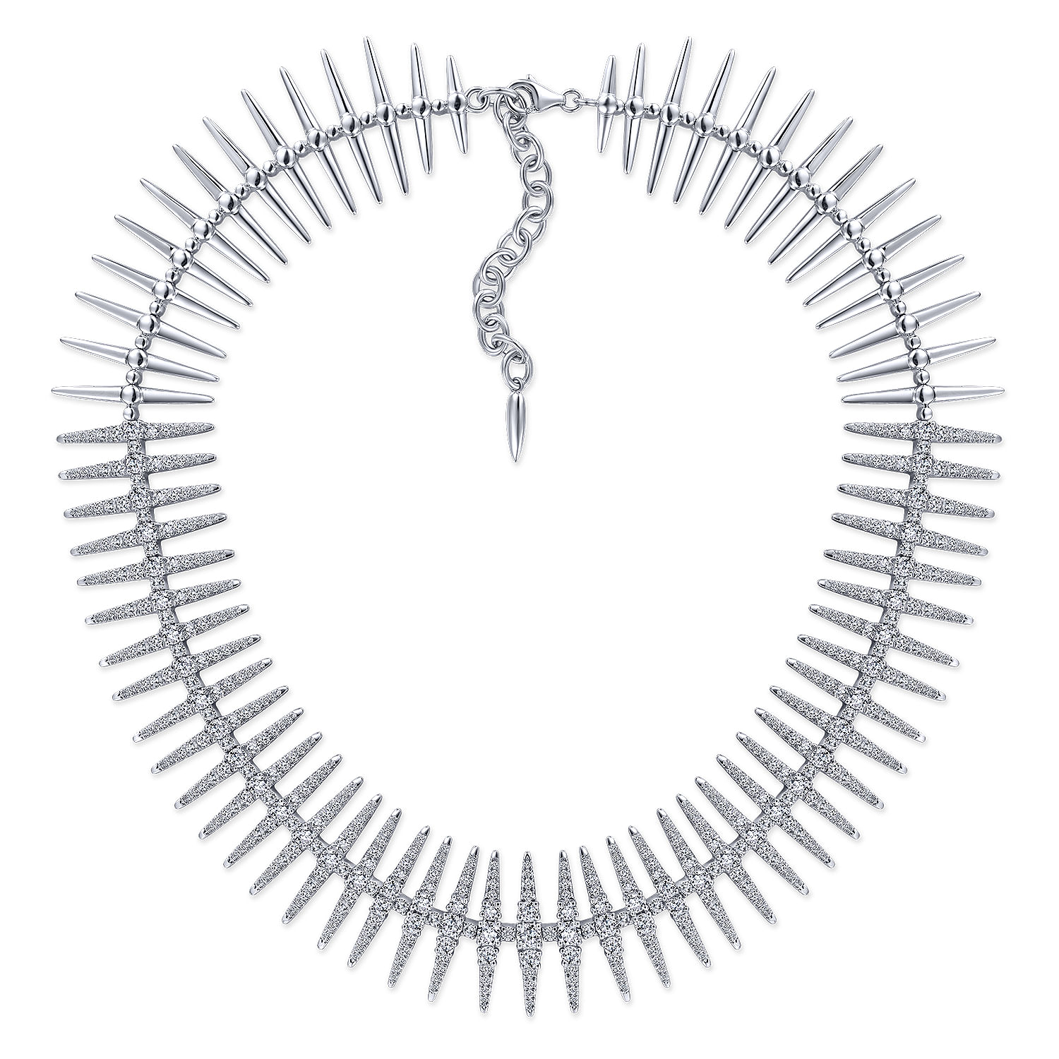 18K White Gold Pave Diamond Spike Statement Necklace