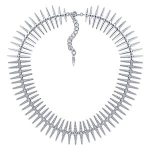 18K White Gold Pave Diamond Spike Statement Necklace