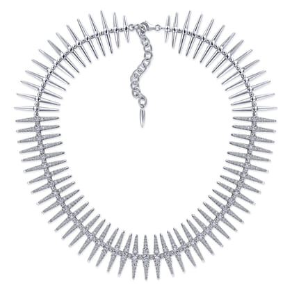 18K White Gold Pave Diamond Spike Statement Necklace