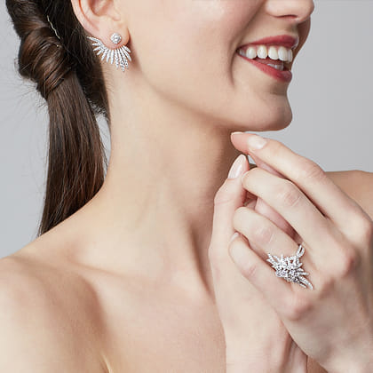 18K White Gold Peek A Boo Diamond Fan Earrings