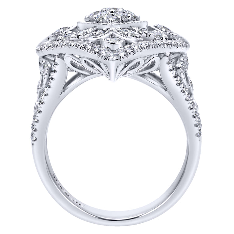 18K White Gold Pointed Oval Openwork Diamond Statement Ring - 1.55 ct - Shot 2