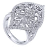 18K White Gold Pointed Oval Openwork Diamond Statement Ring - 1.55 ct