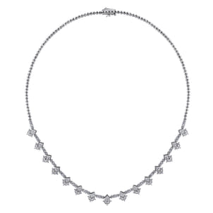 18K White Gold Princess and Round Diamond Necklace
