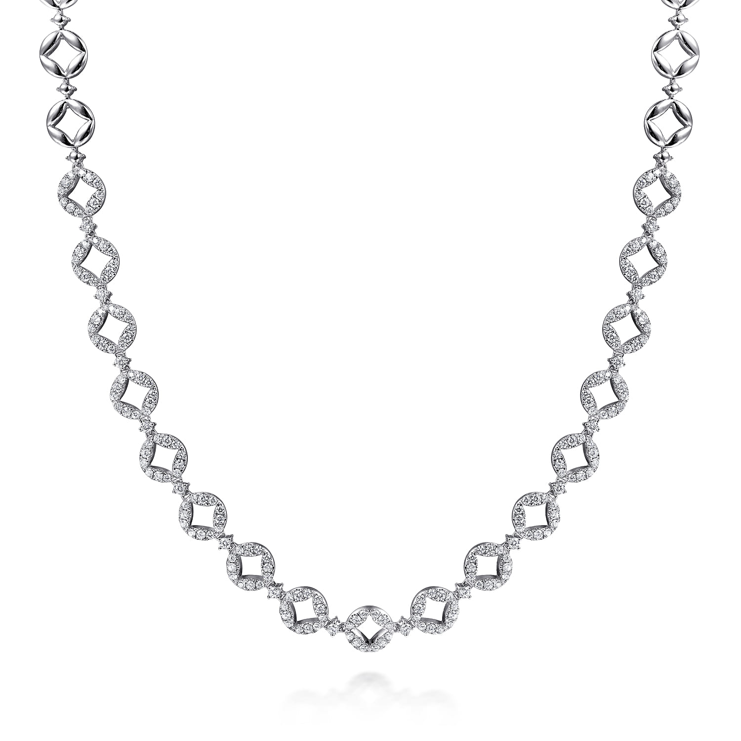 18K White Gold Round Link Diamond Necklace - 2.8 ct - Shot 1