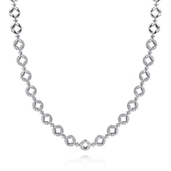 18K White Gold Round Link Diamond Necklace