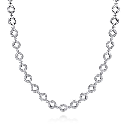 18K White Gold Round Link Diamond Necklace