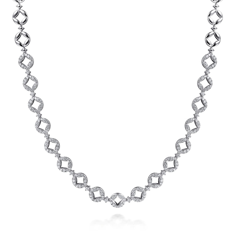 18K White Gold Round Link Diamond Necklace - 2.8 ct - Shot 1