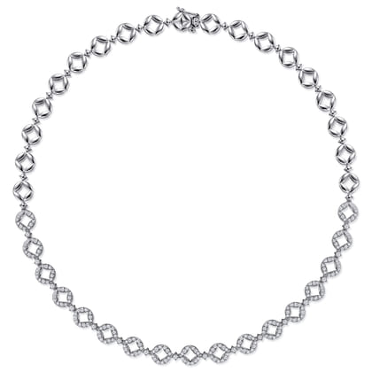 18K White Gold Round Link Diamond Necklace