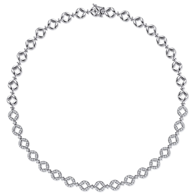 18K White Gold Round Link Diamond Necklace - 2.8 ct - Shot 2