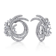 18K White Gold Round Three Row Swirling Diamond Bypass Hoop Earrings