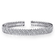 18K White Gold Round and Baguette Diamond Bangle Bracelet
