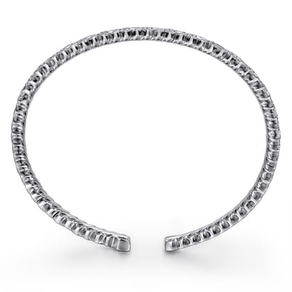 18K White Gold Round and Baguette Diamond Bangle Bracelet