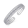 18K White Gold Round and Baguette Diamond Cuff Bracelet - 2.2 ct