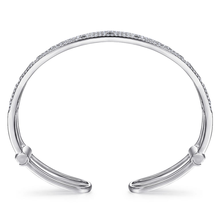 18K White Gold Round and Baguette Diamond Cuff Bracelet - 2.2 ct - Shot 3