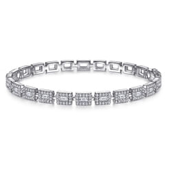18K White Gold Round and Baguette Diamond Tennis Bracelet