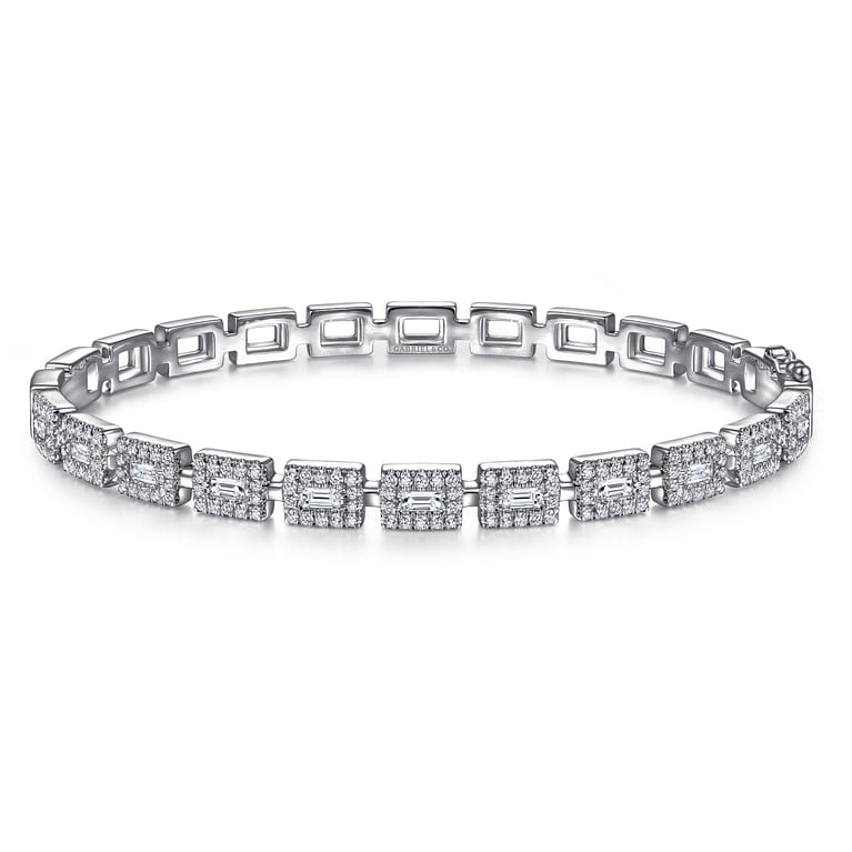 18K White Gold Round and Baguette Diamond Tennis Bracelet - 1.25 ct - Shot 1