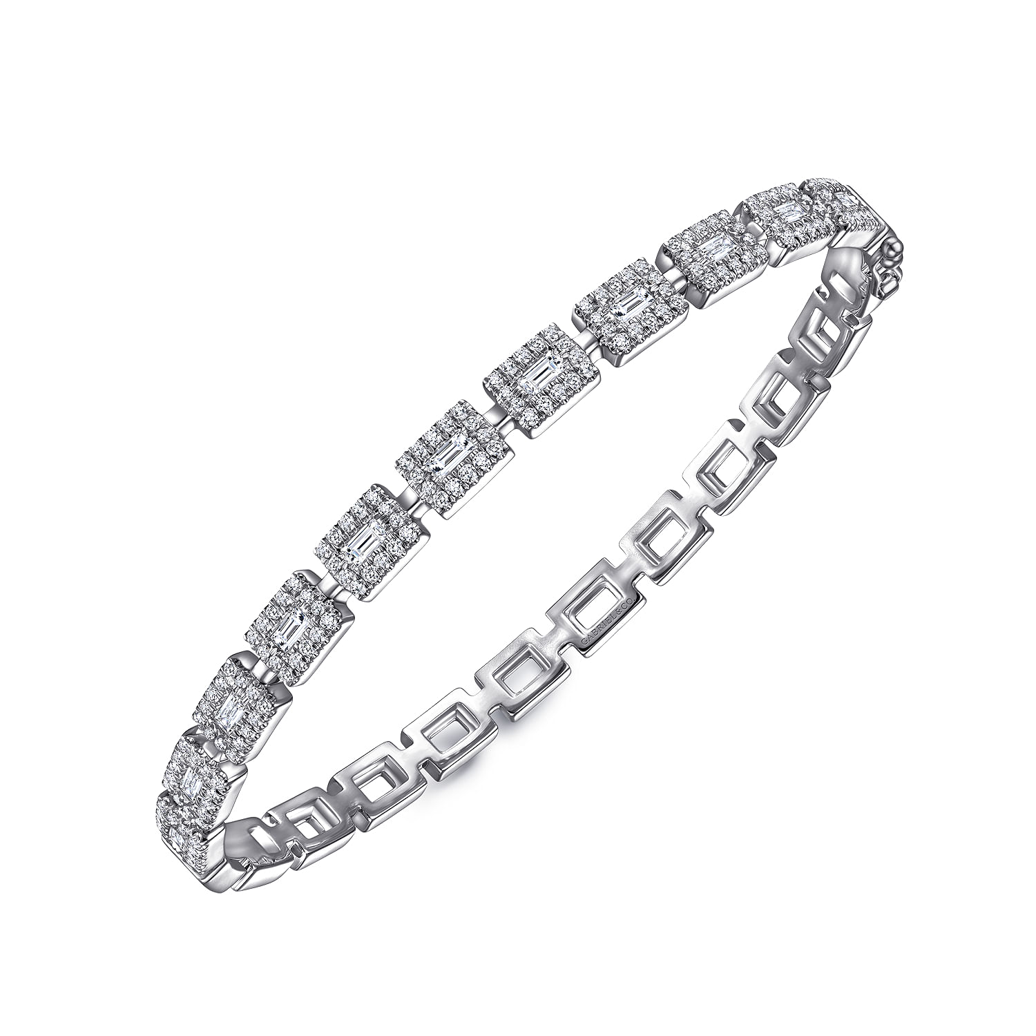 18K White Gold Round and Baguette Diamond Tennis Bracelet - 1.25 ct - Shot 2