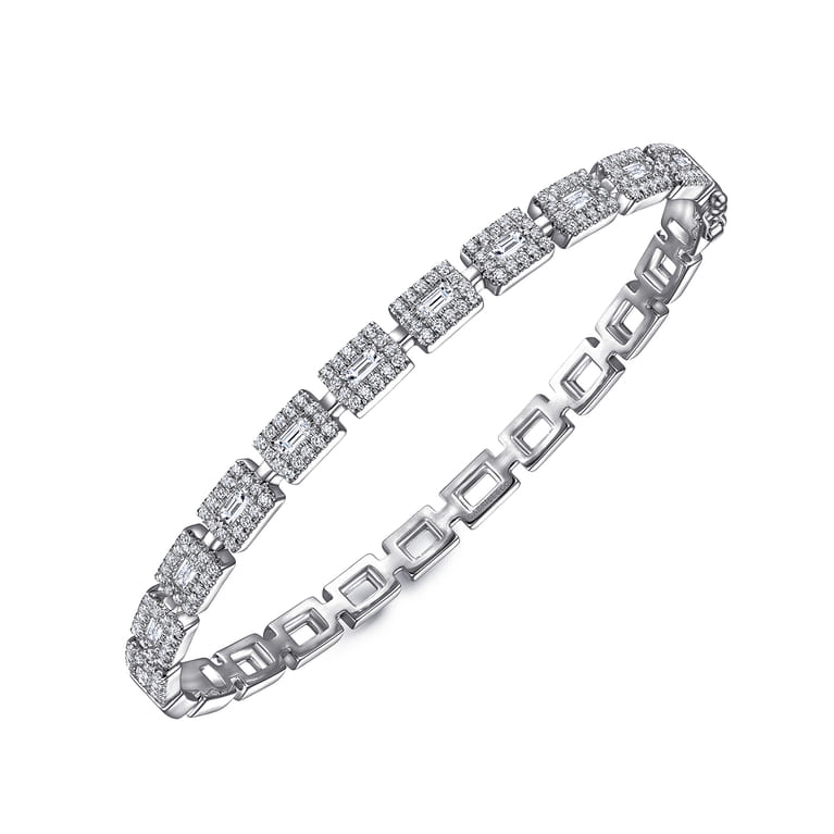 18K White Gold Round and Baguette Diamond Tennis Bracelet - 1.25 ct - Shot 2