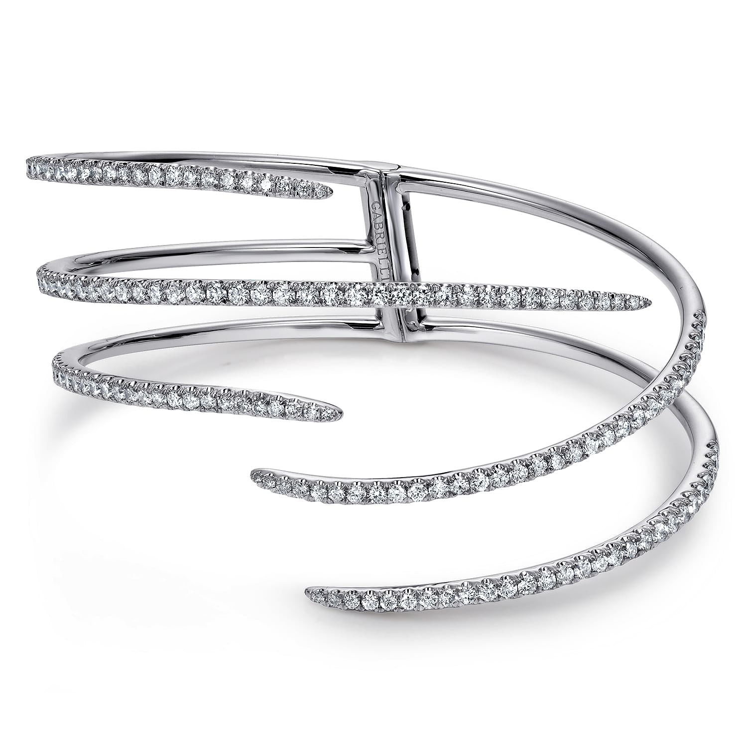 18K White Gold Split Asymmetrical Diamond Bangle - 2.69 ct - Shot 1