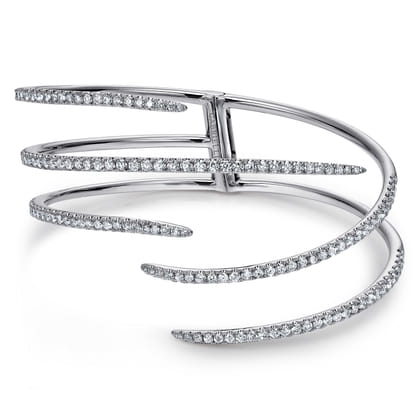 18K White Gold Split Asymmetrical Diamond Bangle