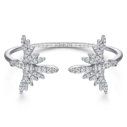 18K White Gold Split Diamond Pave Fan Bracelet
