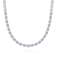 18K White Gold Station Necklace with Diamond Halo Baguettes