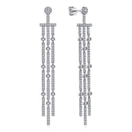 18K White Gold Three Row Linear Drop Diamond Stud Earrings