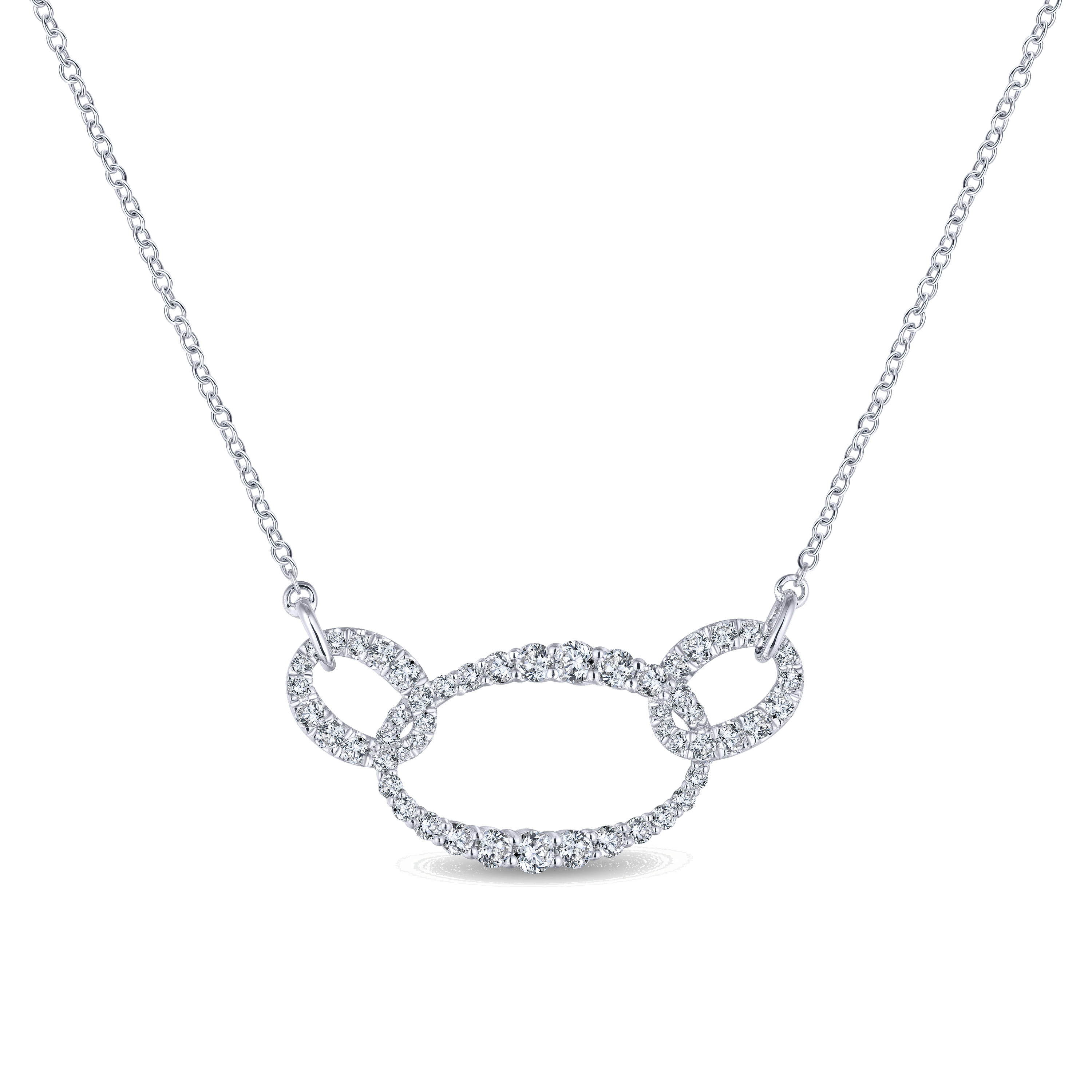 18K White Gold Triple Oval Link Diamond Pave Necklace - 1.6 ct - Shot 1