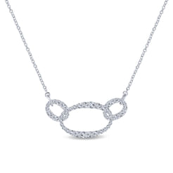 18K White Gold Triple Oval Link Diamond Pavé Necklace