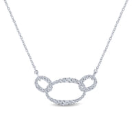 18K White Gold Triple Oval Link Diamond Pave Necklace