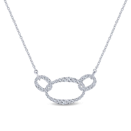 18K White Gold Triple Oval Link Diamond Pave Necklace