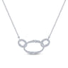 18K White Gold Triple Oval Link Diamond Pave Necklace - 1.6 ct