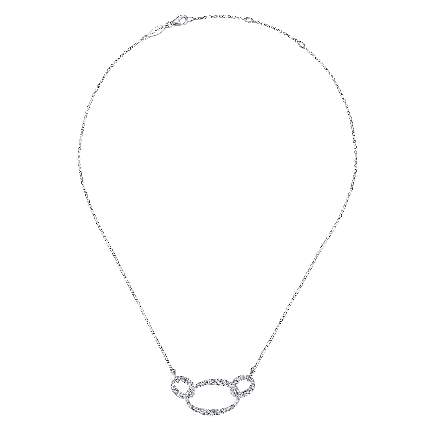 18K White Gold Triple Oval Link Diamond Pave Necklace - 1.6 ct - Shot 2