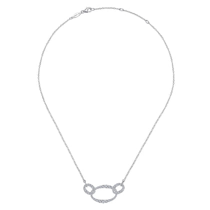 18K White Gold Triple Oval Link Diamond Pave Necklace