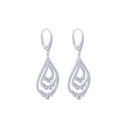 18K White Gold Triple Teardrop Diamond Drop Earrings