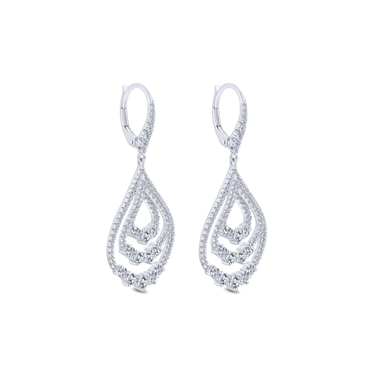 18K White Gold Triple Teardrop Diamond Drop Earrings - 1.4 ct - Shot 2