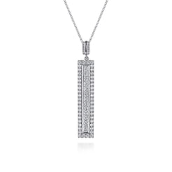 18K White Gold Vertical Diamond Bar Pendant Necklace