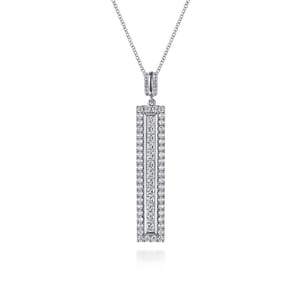 18K White Gold Vertical Diamond Bar Pendant Necklace