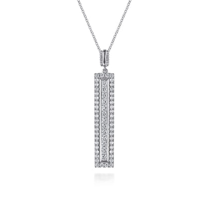 18K White Gold Vertical Diamond Bar Pendant Necklace