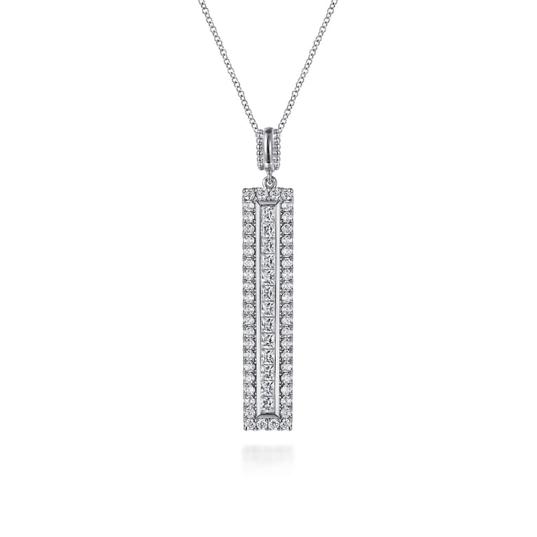 18K White Gold Vertical Diamond Bar Pendant Necklace - 2.25 ct - Shot 1