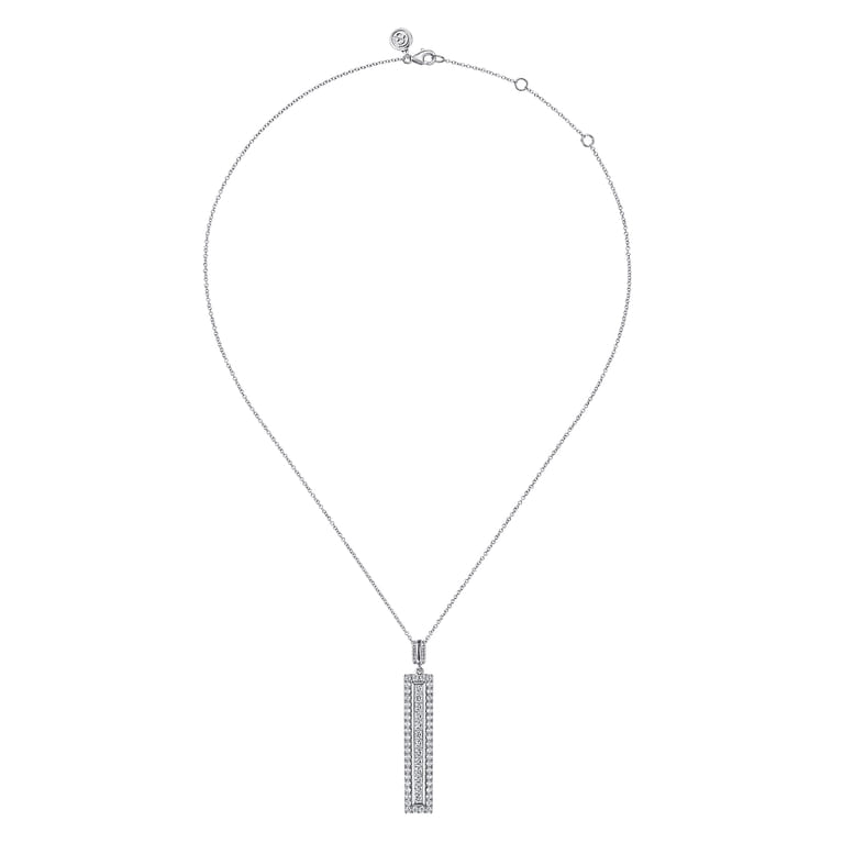 18K White Gold Vertical Diamond Bar Pendant Necklace - 2.25 ct - Shot 2