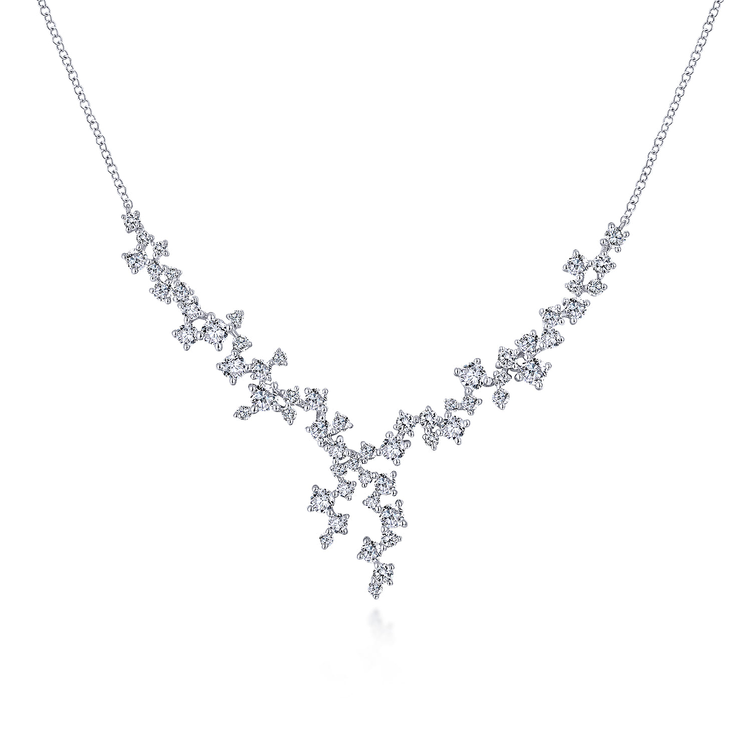 18K White Gold Waterfall Lariat Diamond Cluster Necklace - 2.18 ct - Shot 1