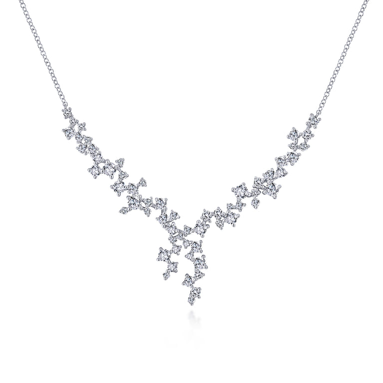 18K White Gold Waterfall Lariat Diamond Cluster Necklace - 2.18 ct - Shot 1