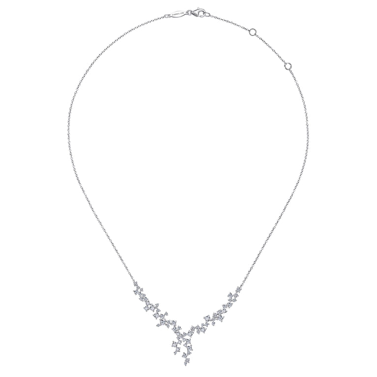 18K White Gold Waterfall Lariat Diamond Cluster Necklace - 2.18 ct - Shot 2